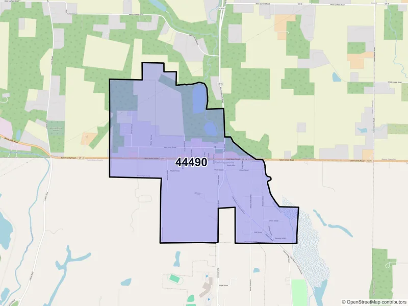 Map of ZIP Code 44490 — Washingtonville, OH