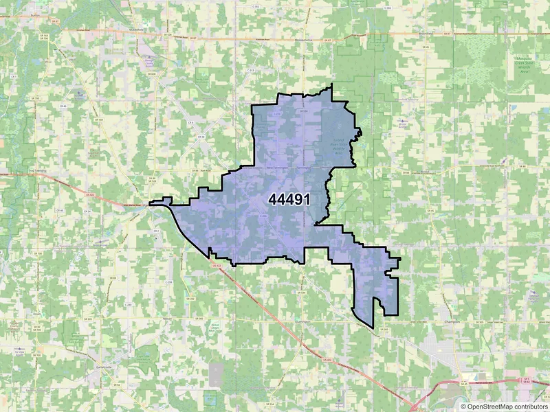 Map of ZIP Code 44491 — West Farmington, OH