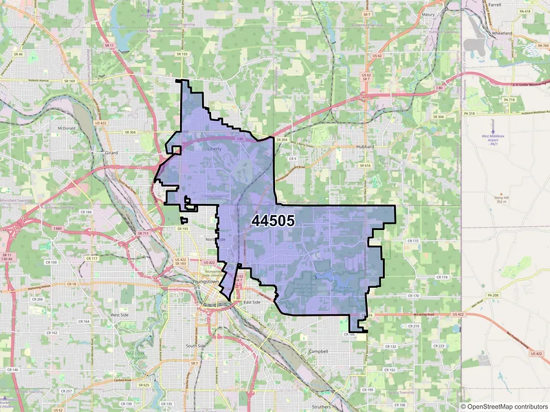 Map of ZIP Code 44505 — Youngstown, OH