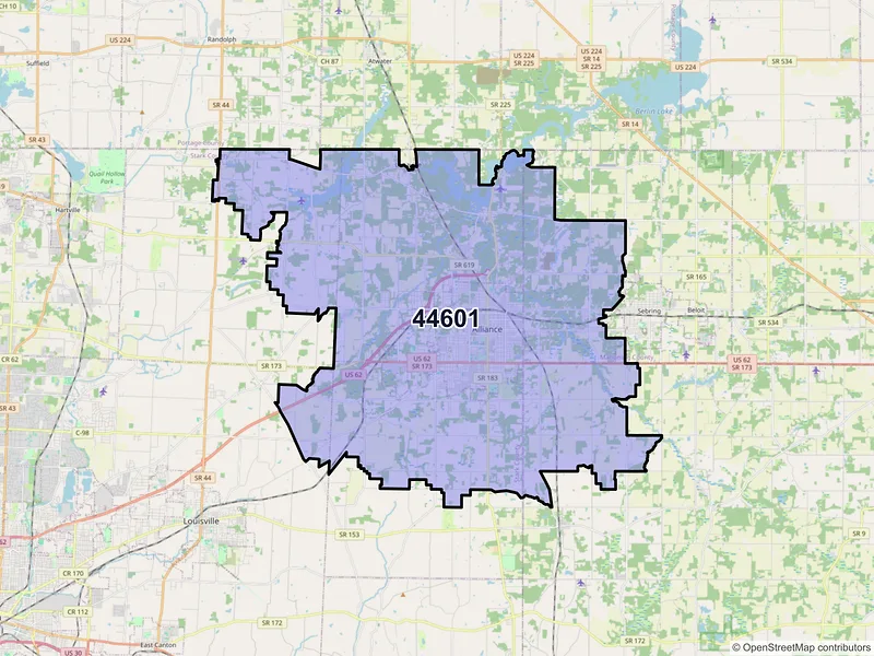 Map of ZIP Code 44601 — Alliance, OH