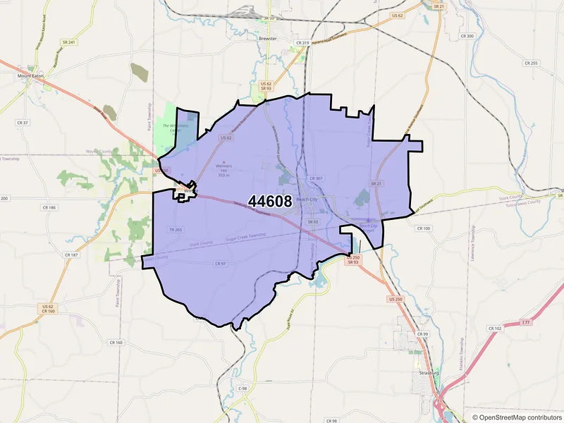 Map of ZIP Code 44608 — Beach City, OH
