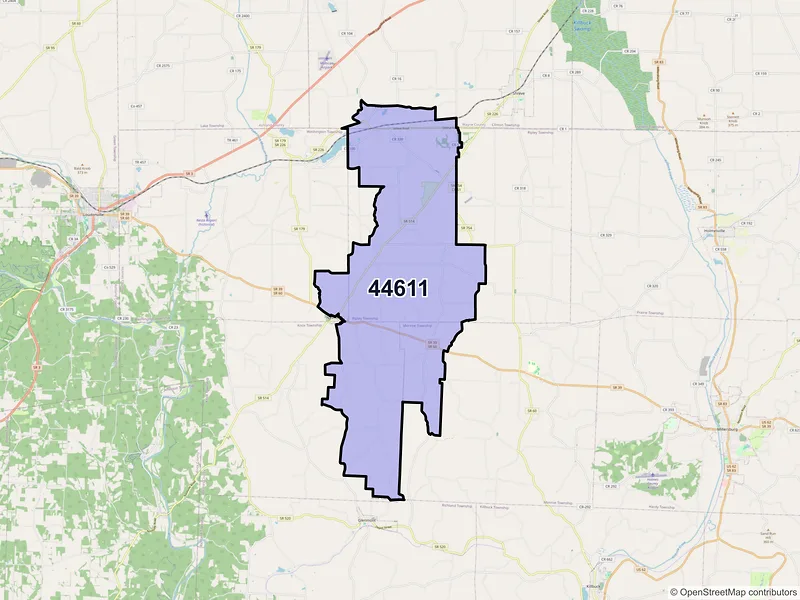 Map of ZIP Code 44611 — Big Prairie, OH