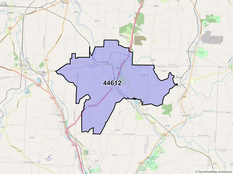 Map of ZIP Code 44612 — Bolivar, OH