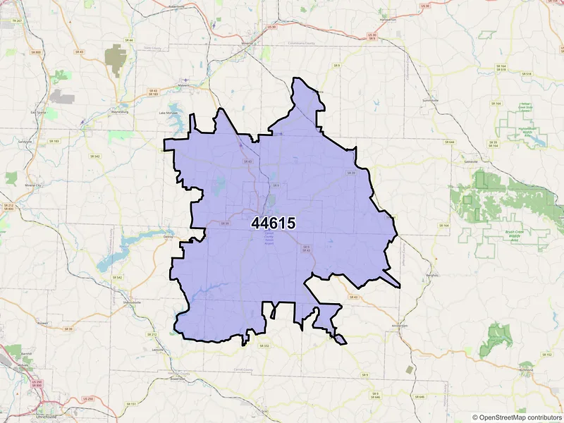 Map of ZIP Code 44615 — Carrollton, OH