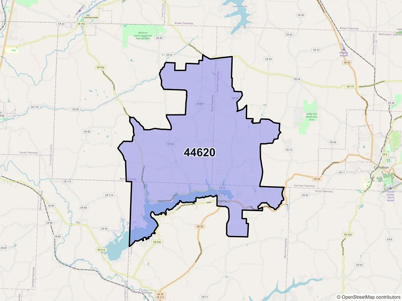 Map of ZIP Code 44620 — Dellroy, OH
