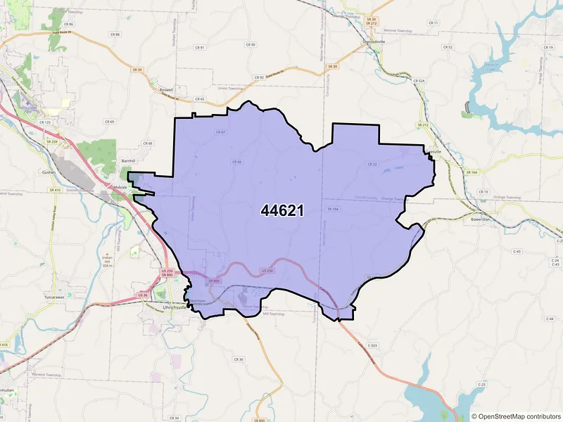 Map of ZIP Code 44621 — Dennison, OH