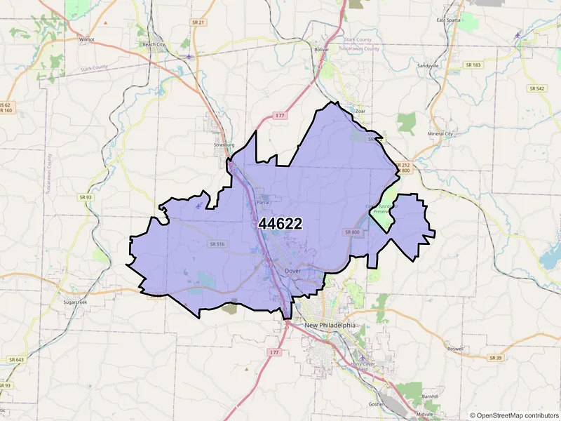 Map of ZIP Code 44622 — Dover, OH