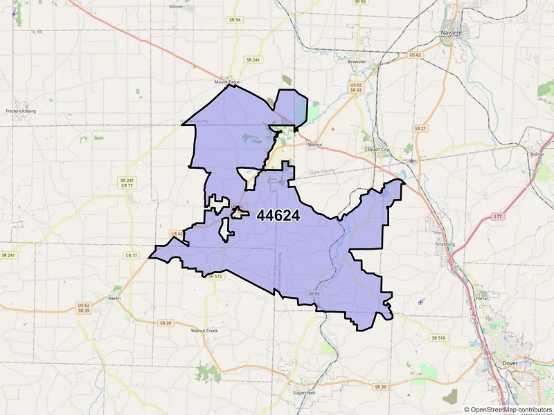Map of Dundee, Ohio and ZIP codes