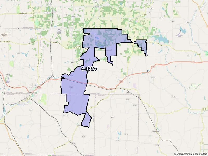 Map of East Rochester, Ohio and ZIP codes