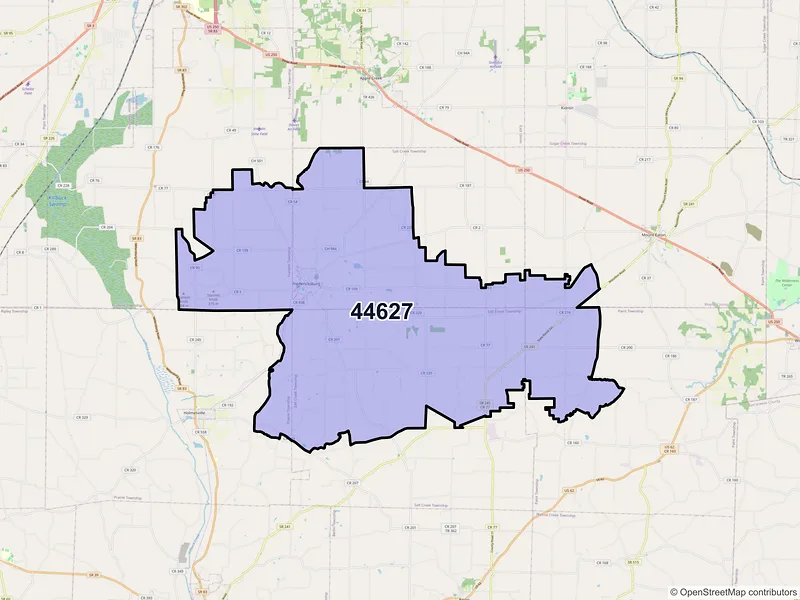 Map of ZIP Code 44627 — Fredericksburg, OH