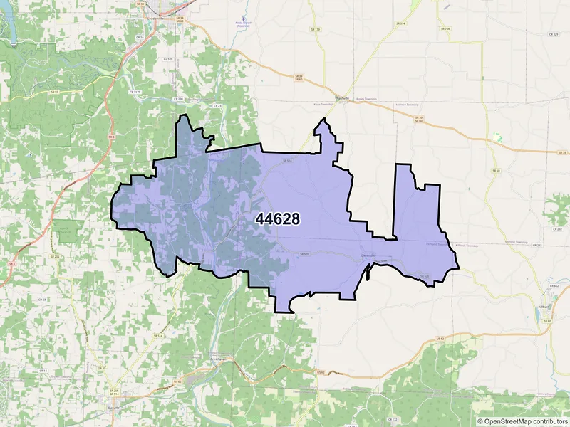 Map of Glenmont, Ohio and ZIP codes