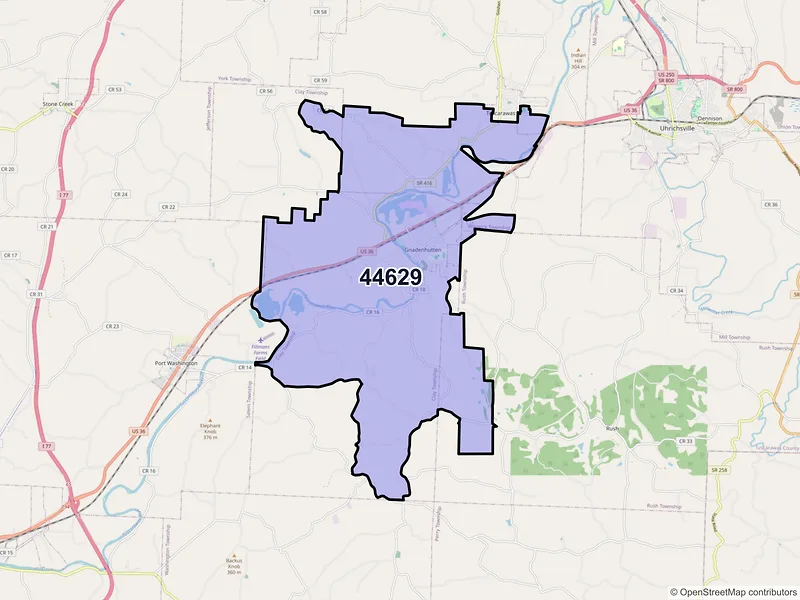 Map of ZIP Code 44629 — Gnadenhutten, OH