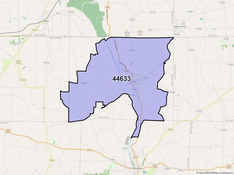 Map of ZIP Code 44633 — Holmesville, OH