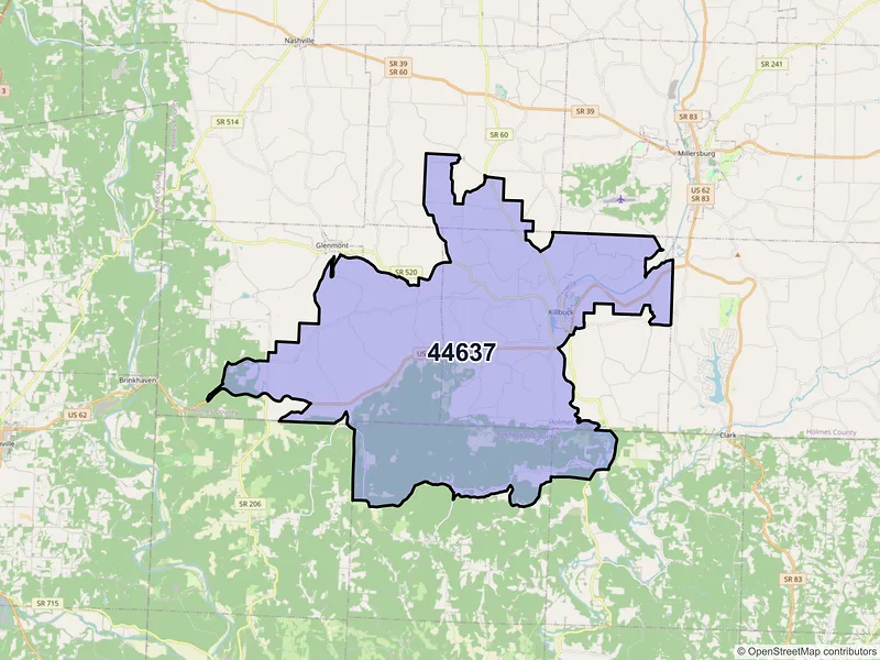 Map of ZIP Code 44637 — Killbuck, OH