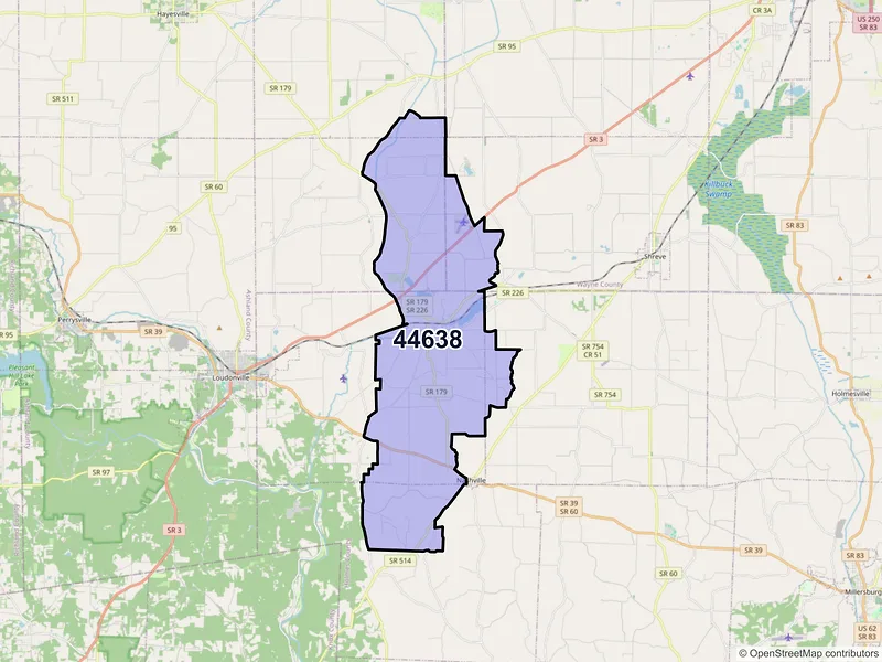Map of Lakeville, Ohio and ZIP codes