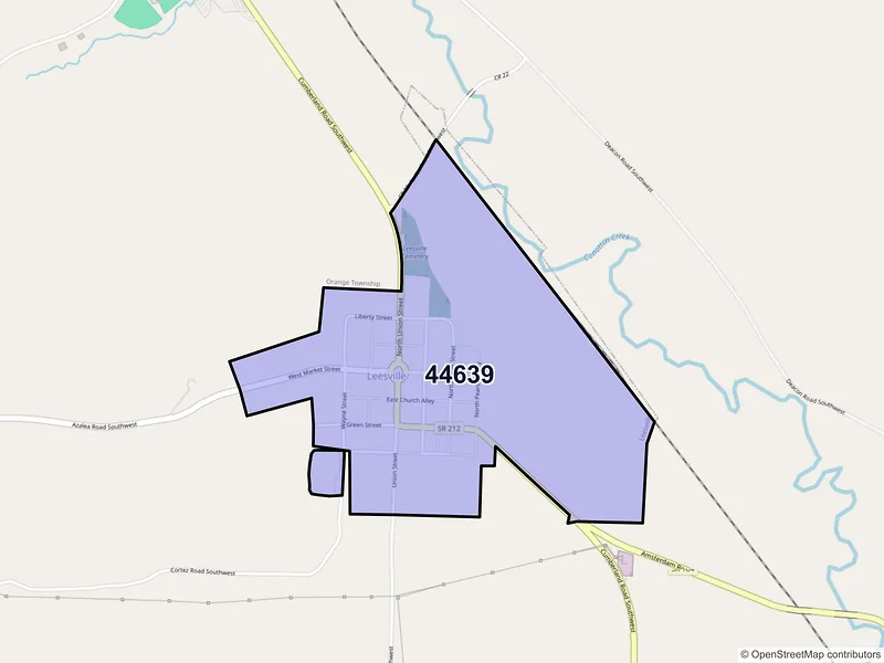 Map of Leesville, Ohio and ZIP codes