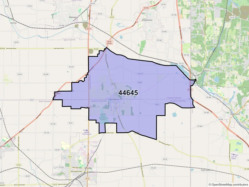 Map of ZIP Code 44645 — Marshallville, OH