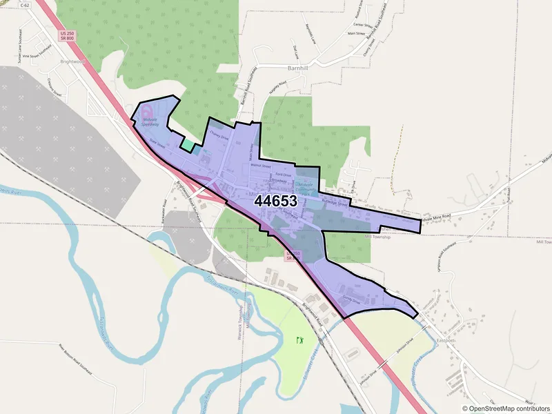 Map of Midvale, Ohio and ZIP codes