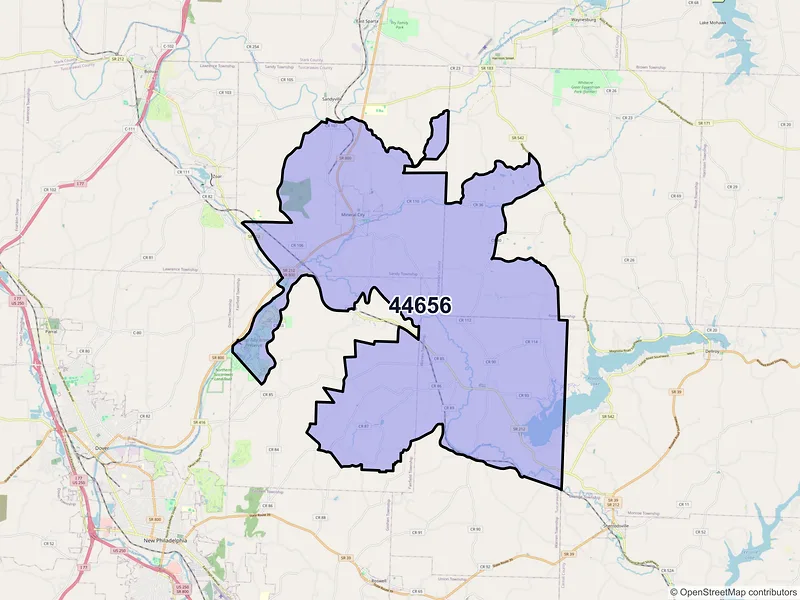 Map of ZIP Code 44656 — Mineral City, OH