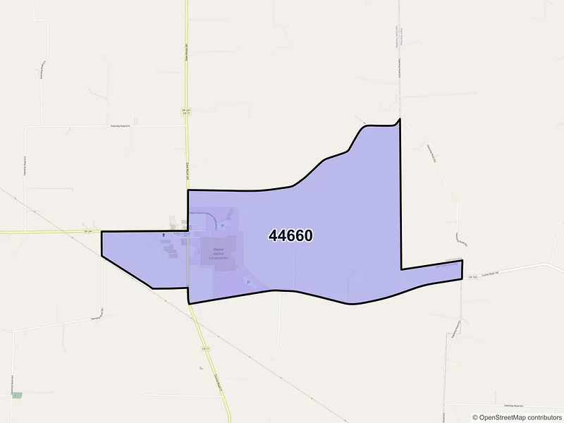 Map of Mount Hope, Ohio and ZIP codes