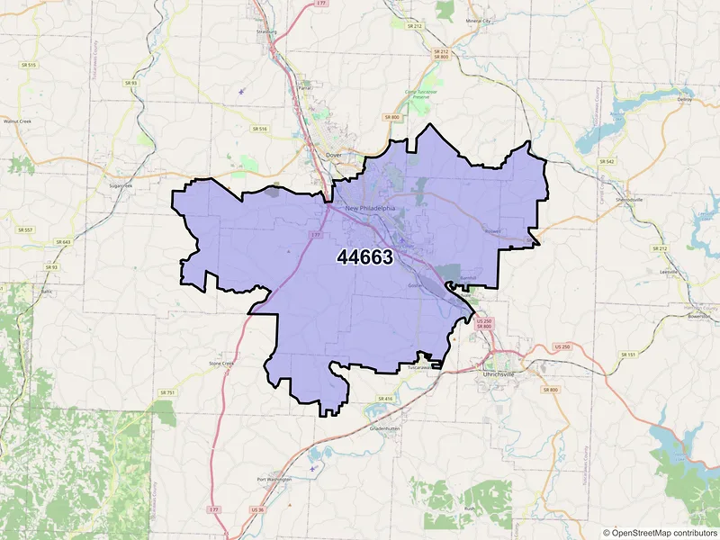 Map of New Philadelphia, Ohio and ZIP codes