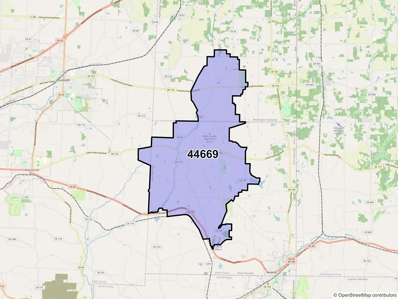 Map of ZIP Code 44669 — Paris, OH