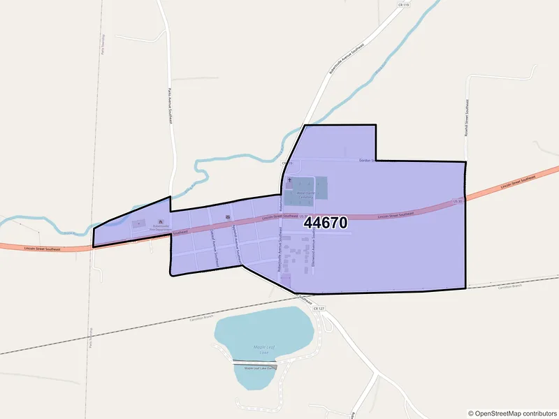 Map of Robertsville, Ohio and ZIP codes