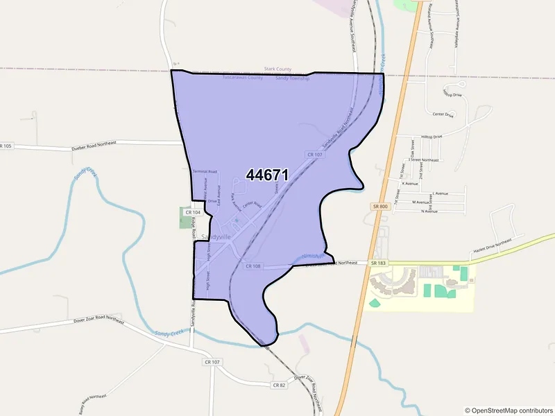 Map of Sandyville, Ohio and ZIP codes