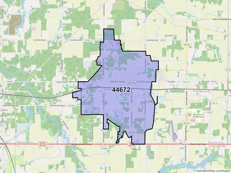 Map of ZIP Code 44672 — Sebring, OH