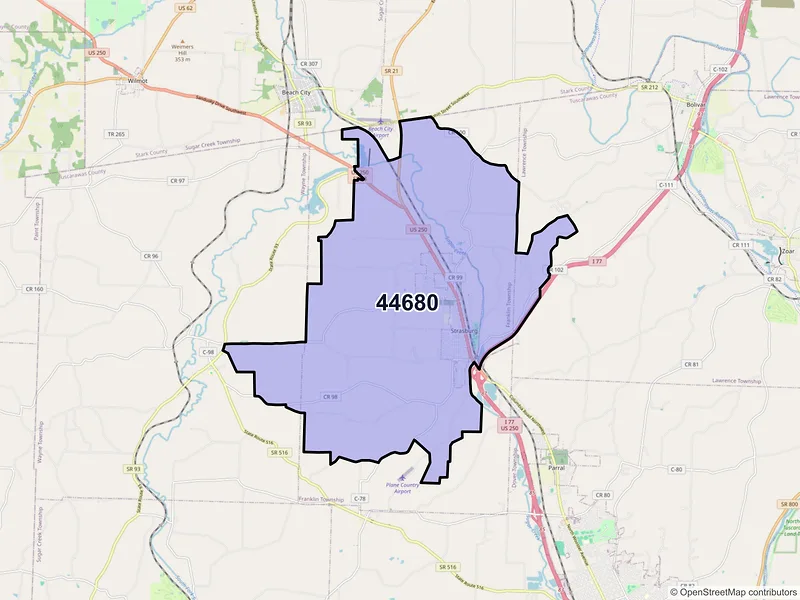 Map of ZIP Code 44680 — Strasburg, OH