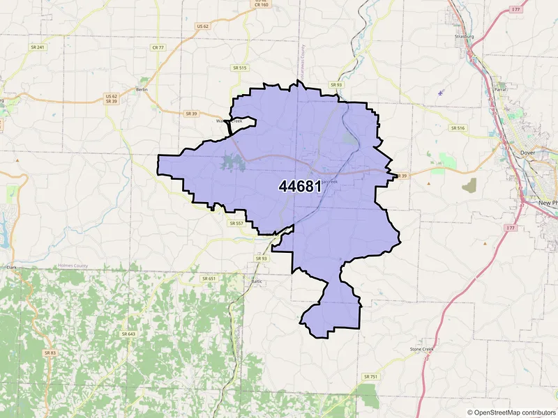 Map of ZIP Code 44681 — Sugarcreek, OH