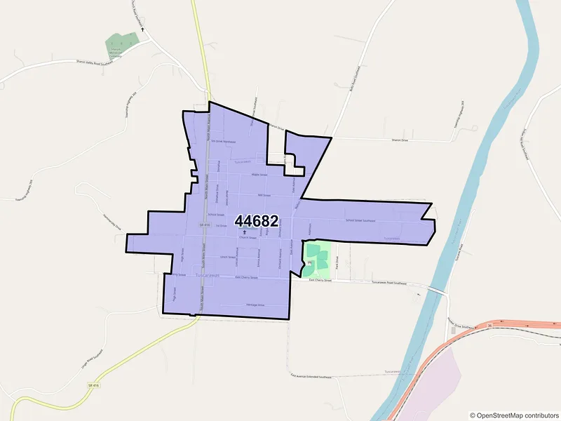 Map of Tuscarawas, Ohio and ZIP codes