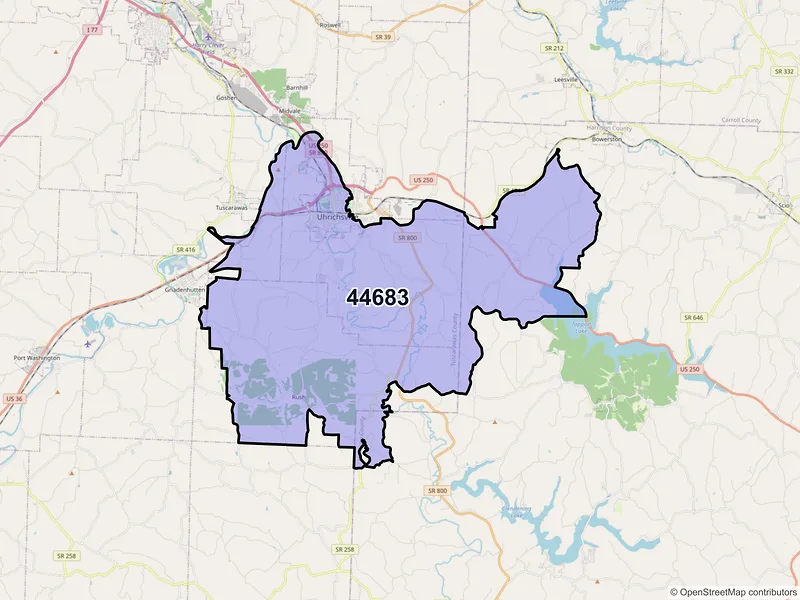 Map of ZIP Code 44683 — Uhrichsville, OH