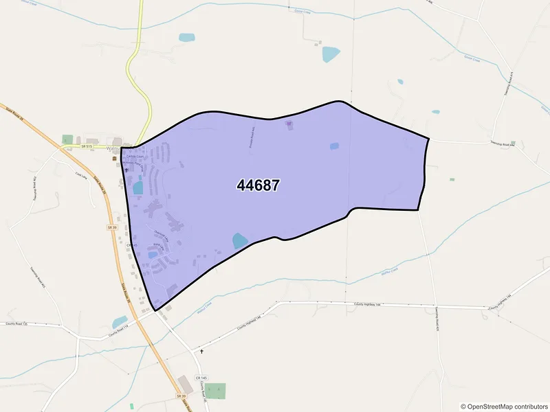 Map of Walnut Creek, Ohio and ZIP codes