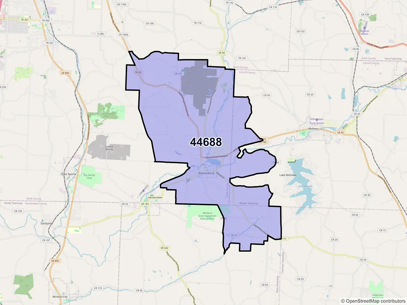 Map of Waynesburg, Ohio and ZIP codes