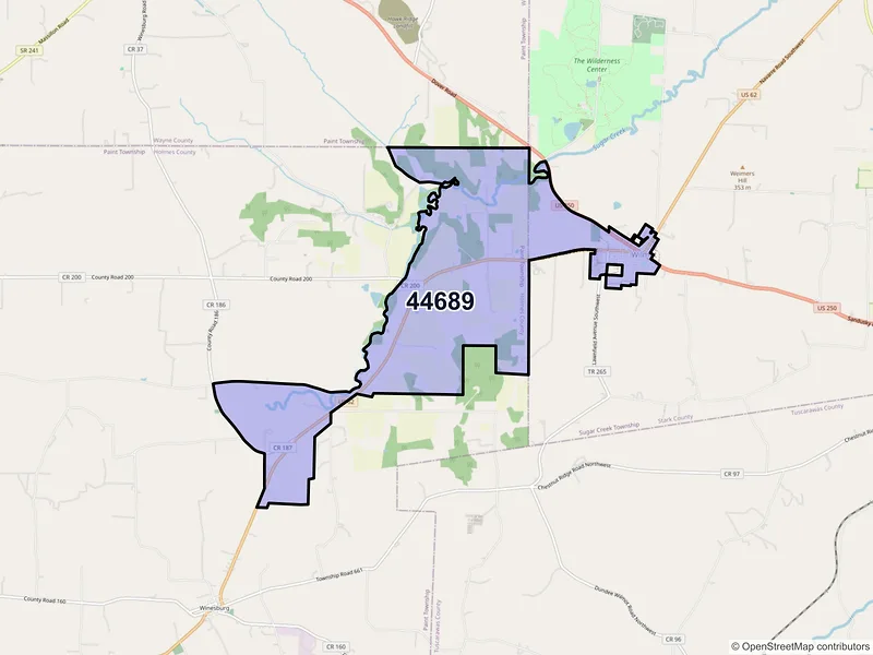 Map of ZIP Code 44689 — Wilmot, OH