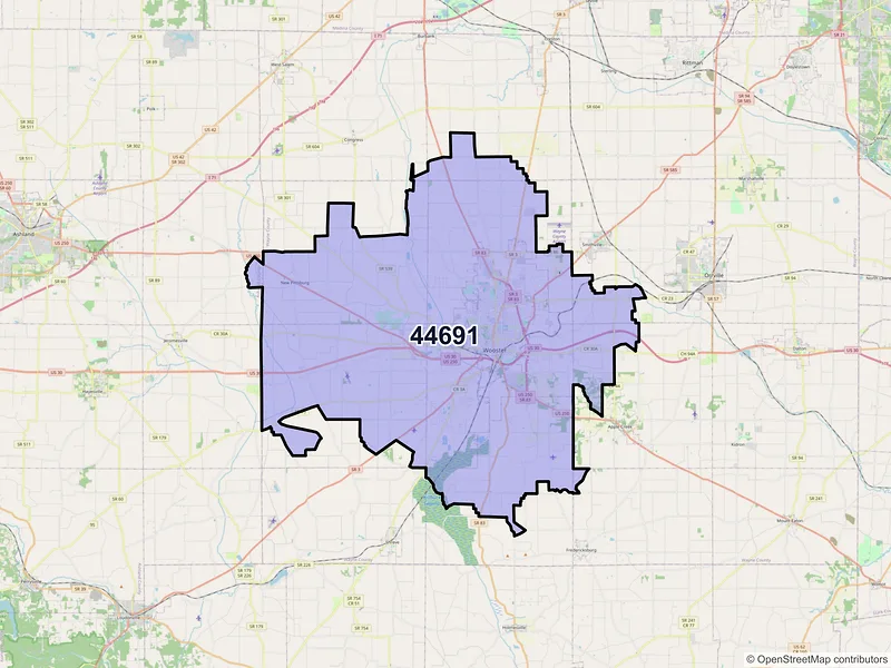 Map of Wooster, Ohio and ZIP codes