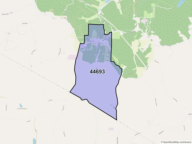 Map of Deersville, Ohio and ZIP codes
