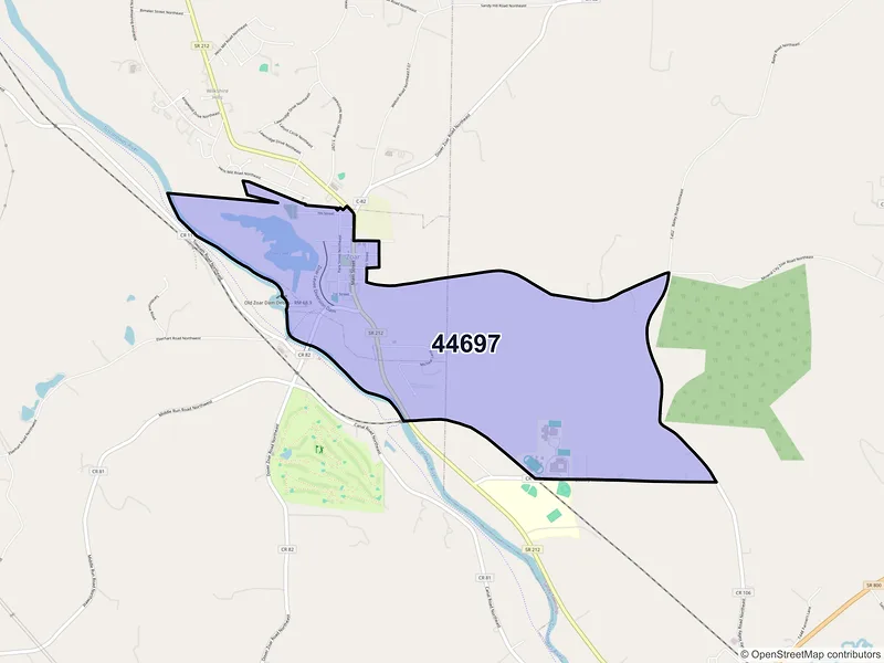 Map of Zoar, Ohio and ZIP codes