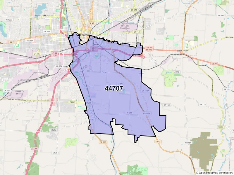 Map of ZIP Code 44707 — Canton, OH