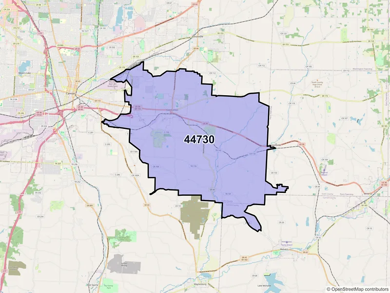 Map of East Canton, Ohio and ZIP codes