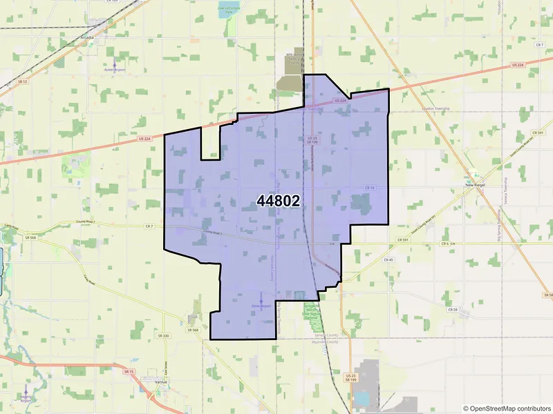 Map of ZIP Code 44802 — Alvada, OH
