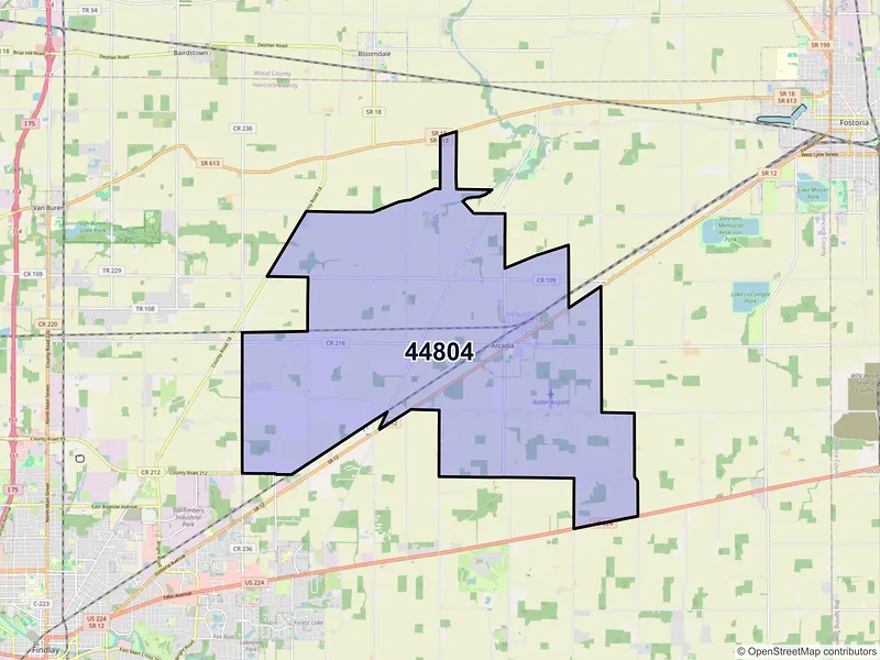 Map of ZIP Code 44804 — Arcadia, OH