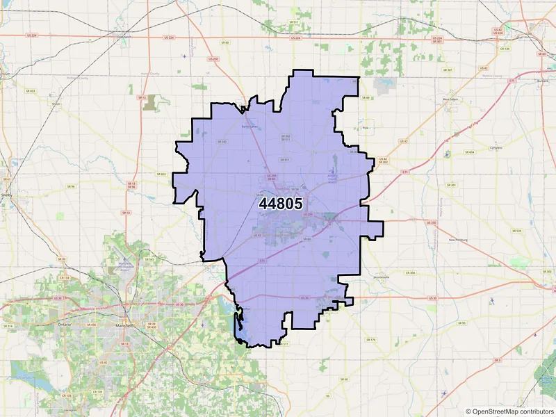 Map of ZIP Code 44805 — Ashland, OH