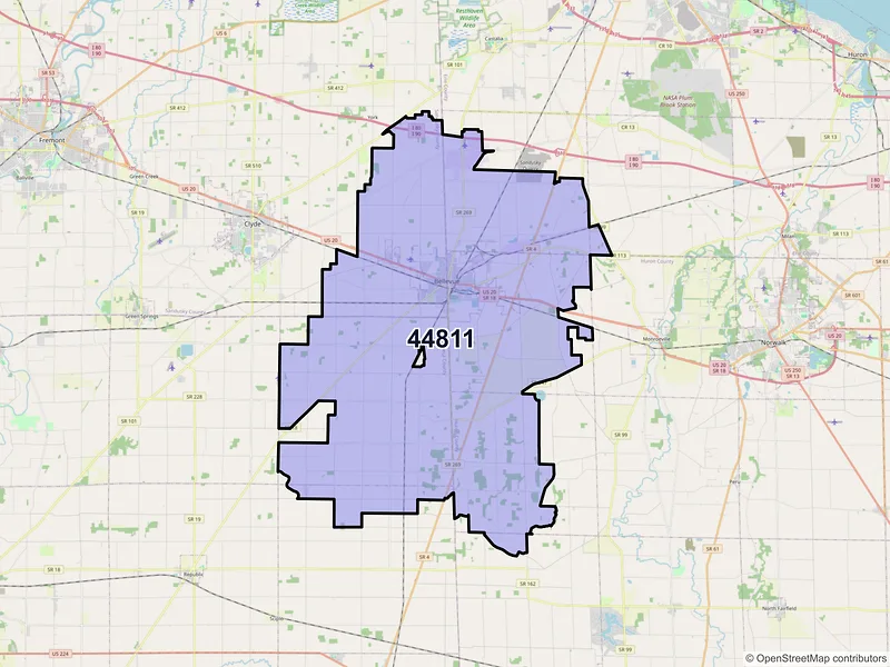Map of ZIP Code 44811 — Bellevue, OH