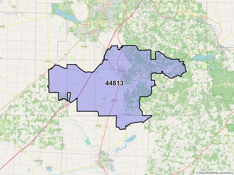 Map of ZIP Code 44813 — Bellville, OH