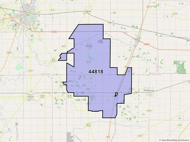 Map of Bloomville, Ohio and ZIP codes