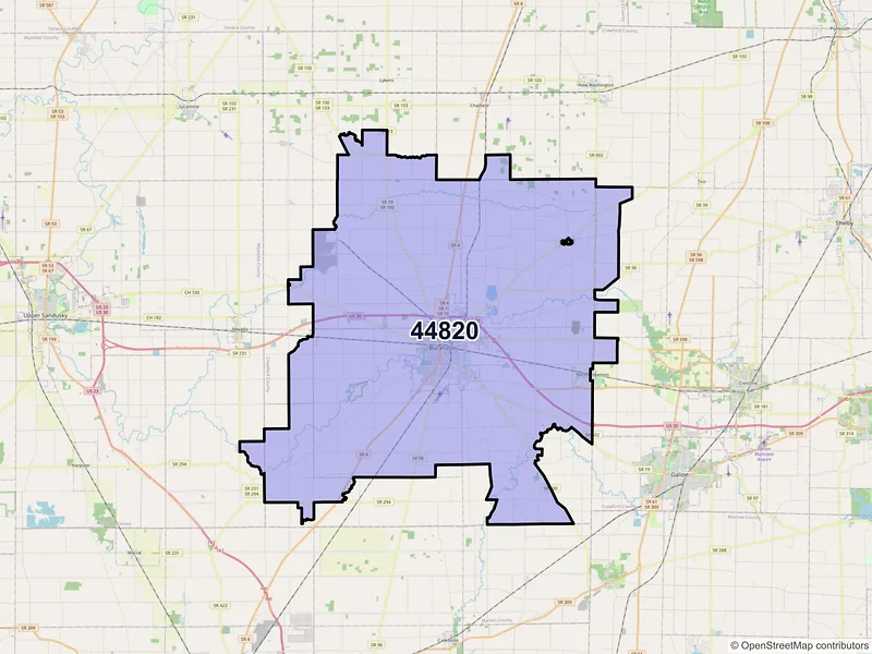 Map of Bucyrus, Ohio and ZIP codes