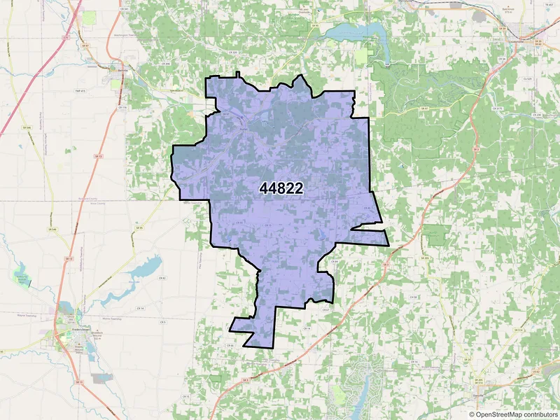 Map of ZIP Code 44822 — Butler, OH