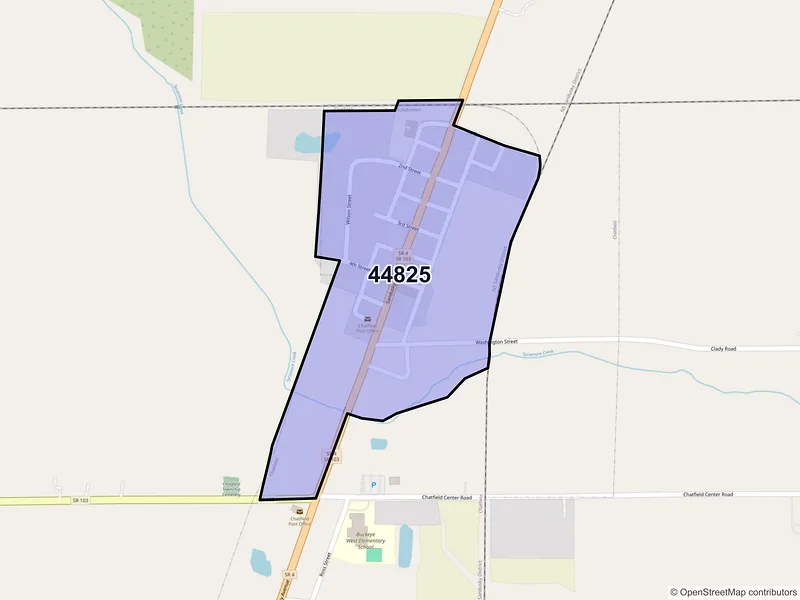 Map of Chatfield, Ohio and ZIP codes